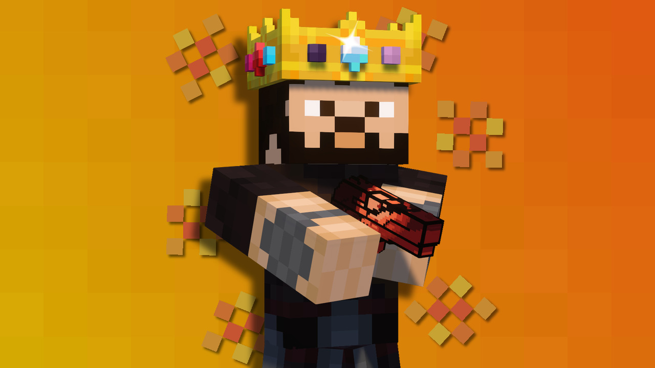 A crowned Pixel Royale 3D player holding a pistol, surrounded by autumn leaves