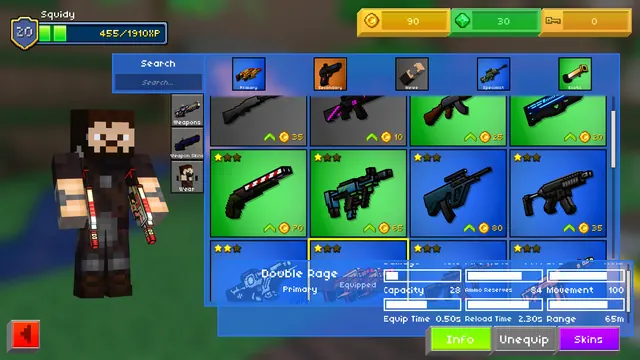 Browsing weapons in the Armory