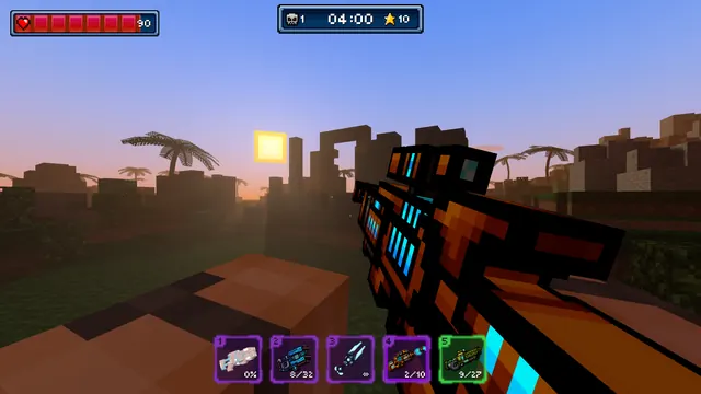 Sunset over Tropical Paradise with a rifle drawn